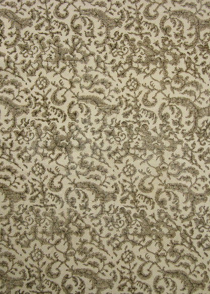 chocolate brown  and natural fabric with a small-scale floral block print