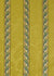 golden yellow fabric with a damask pattern and vertical stripes