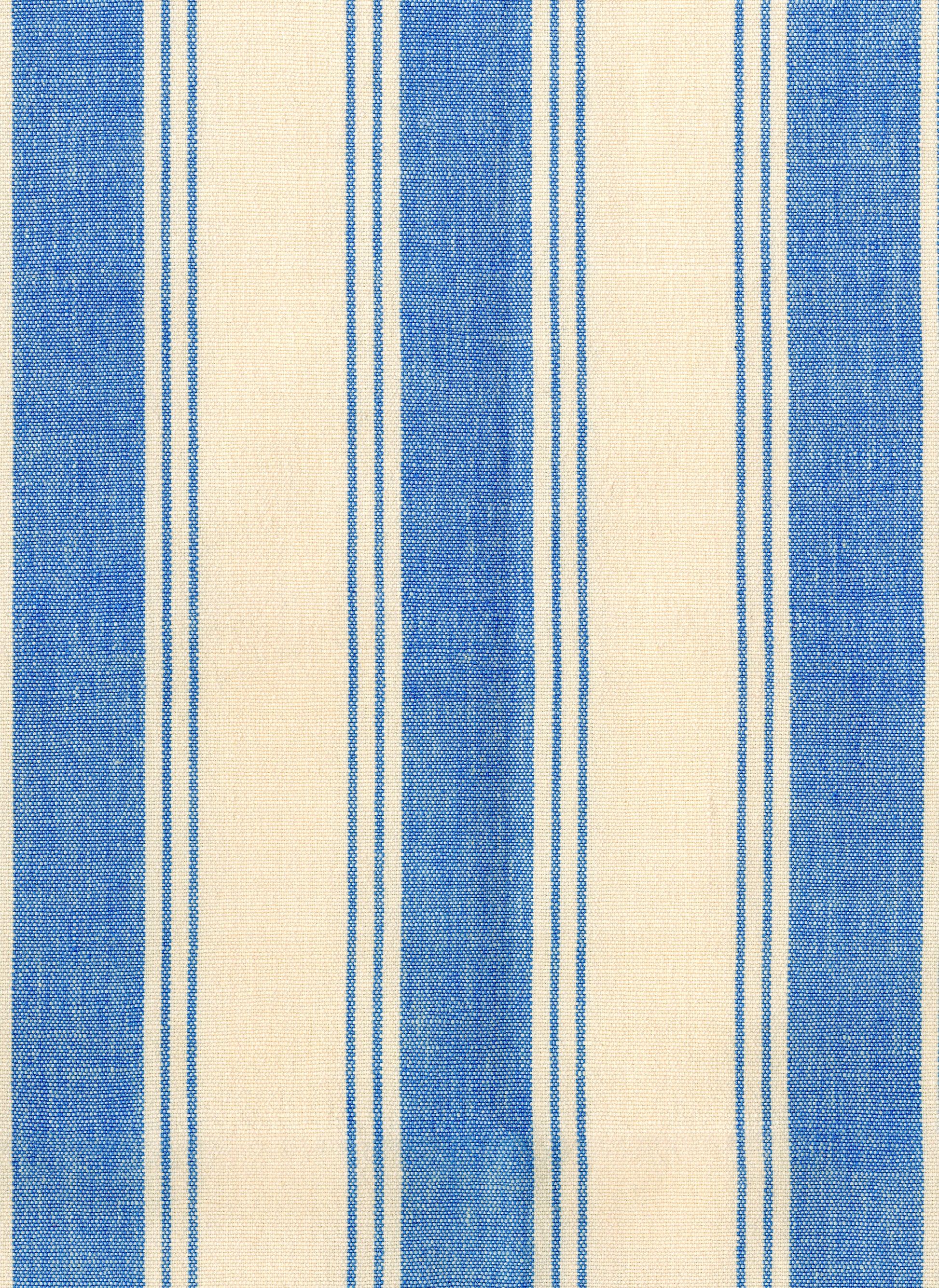 fabric with an ivory and blue vertical awning stripe