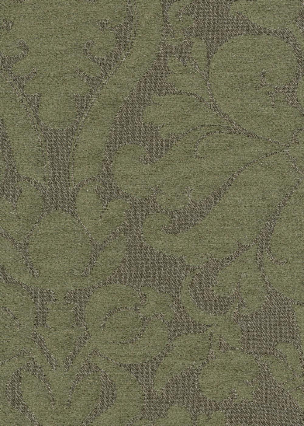 green fabric with a woven damask design