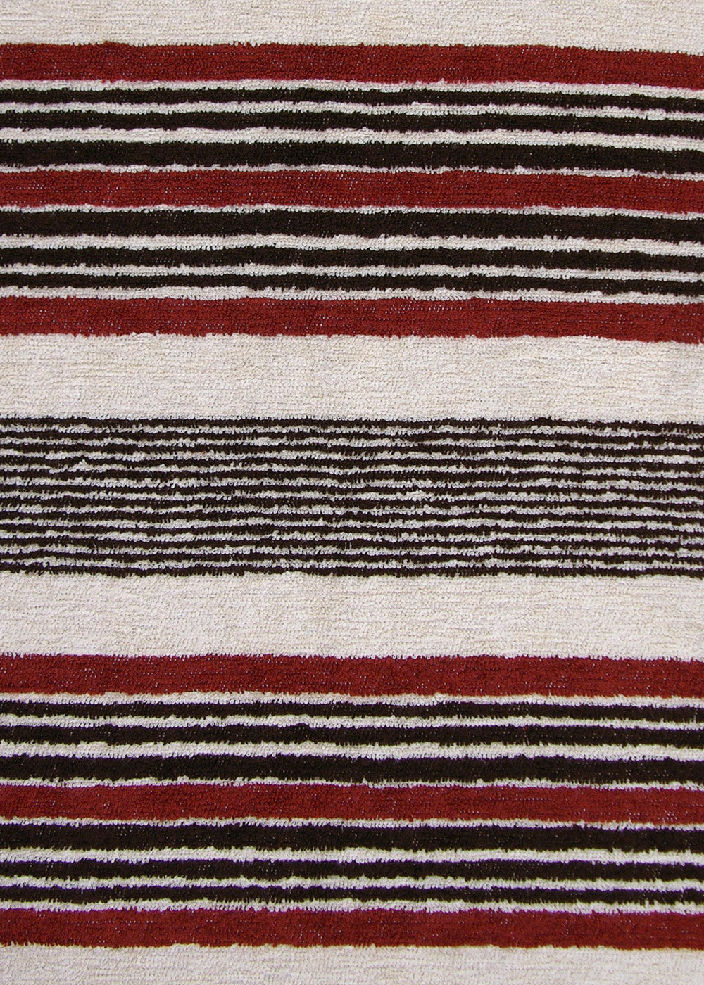black, white and burgundy stripe terrycloth fabric