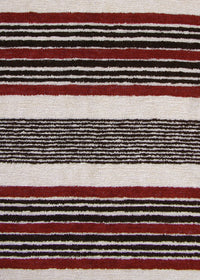 black, white and burgundy stripe terrycloth fabric