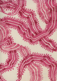 cream fabric printed with a colorful pink ribbon design