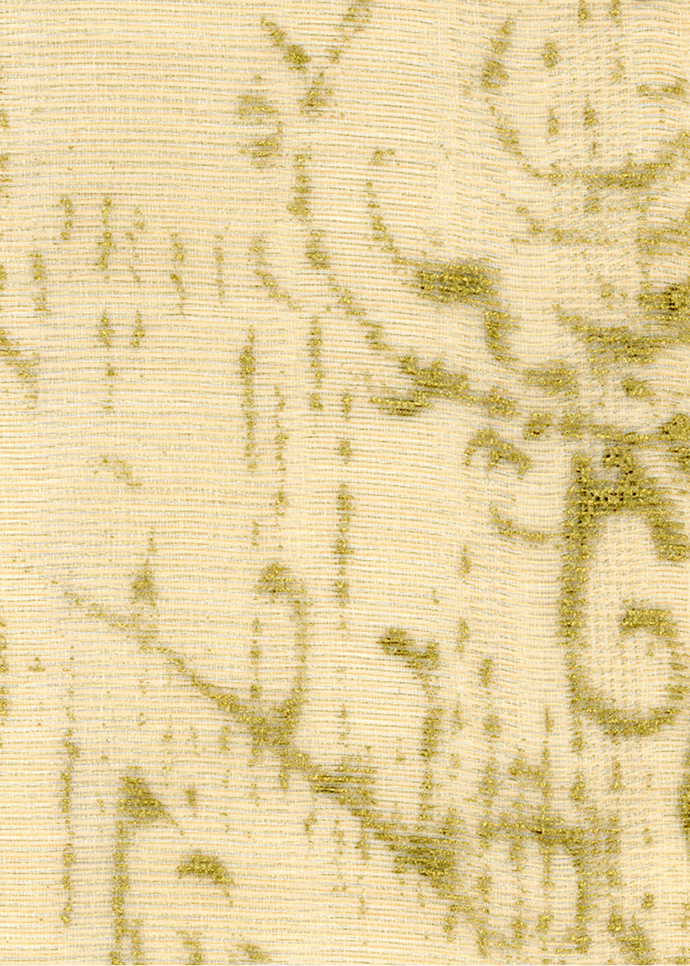 ivory fabric with a metallic gold stamped pattern