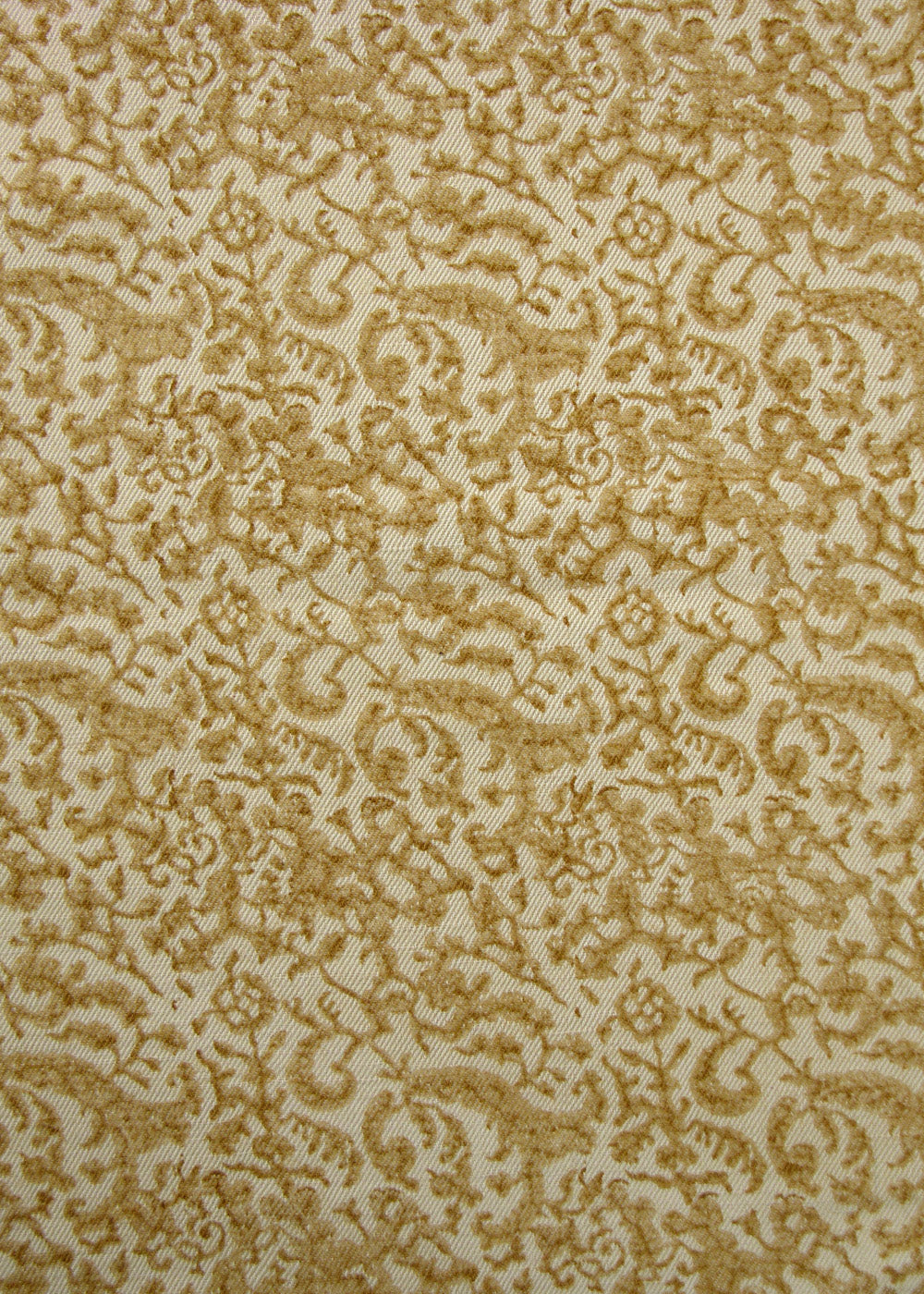 gold and natural fabric with a small-scale floral block print