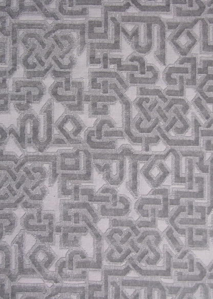 gray velvet fabric with a geometric lattice design