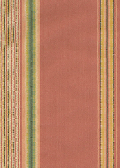 flat photo of silk fabric with orange, yellow, and green stripes