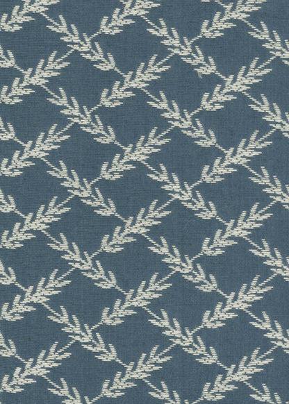 cadet blue upholstery fabric with a woven pattern that looks like ears of wheat