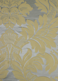 light aqua satin fabric with a gold damask pattern