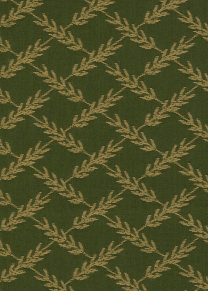 hunter green upholstery fabric with a woven pattern that looks like ears of wheat