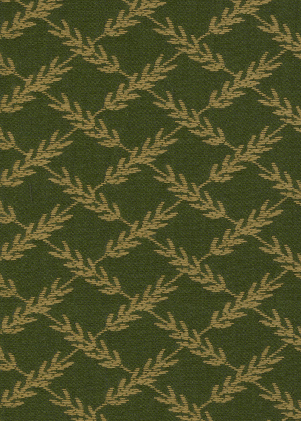 hunter green upholstery fabric with a woven pattern that looks like ears of wheat