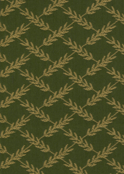 hunter green upholstery fabric with a woven pattern that looks like ears of wheat