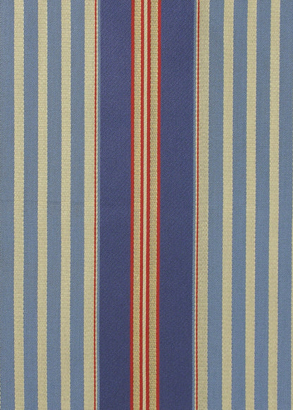 fabric with blue, beige, and red stripes