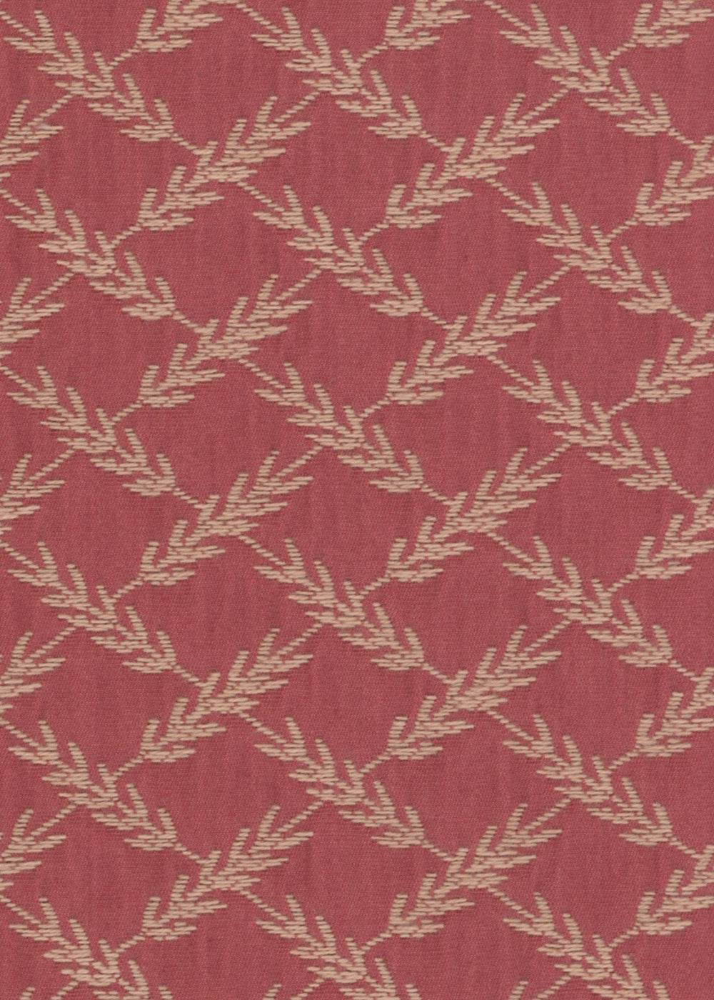 red upholstery fabric with a woven pattern that looks like ears of wheat