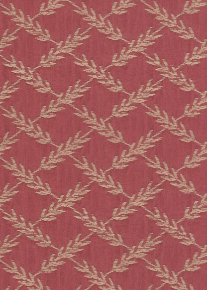 red upholstery fabric with a woven pattern that looks like ears of wheat