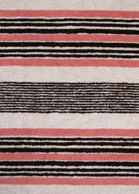black, white and salmon stripe terrycloth fabric