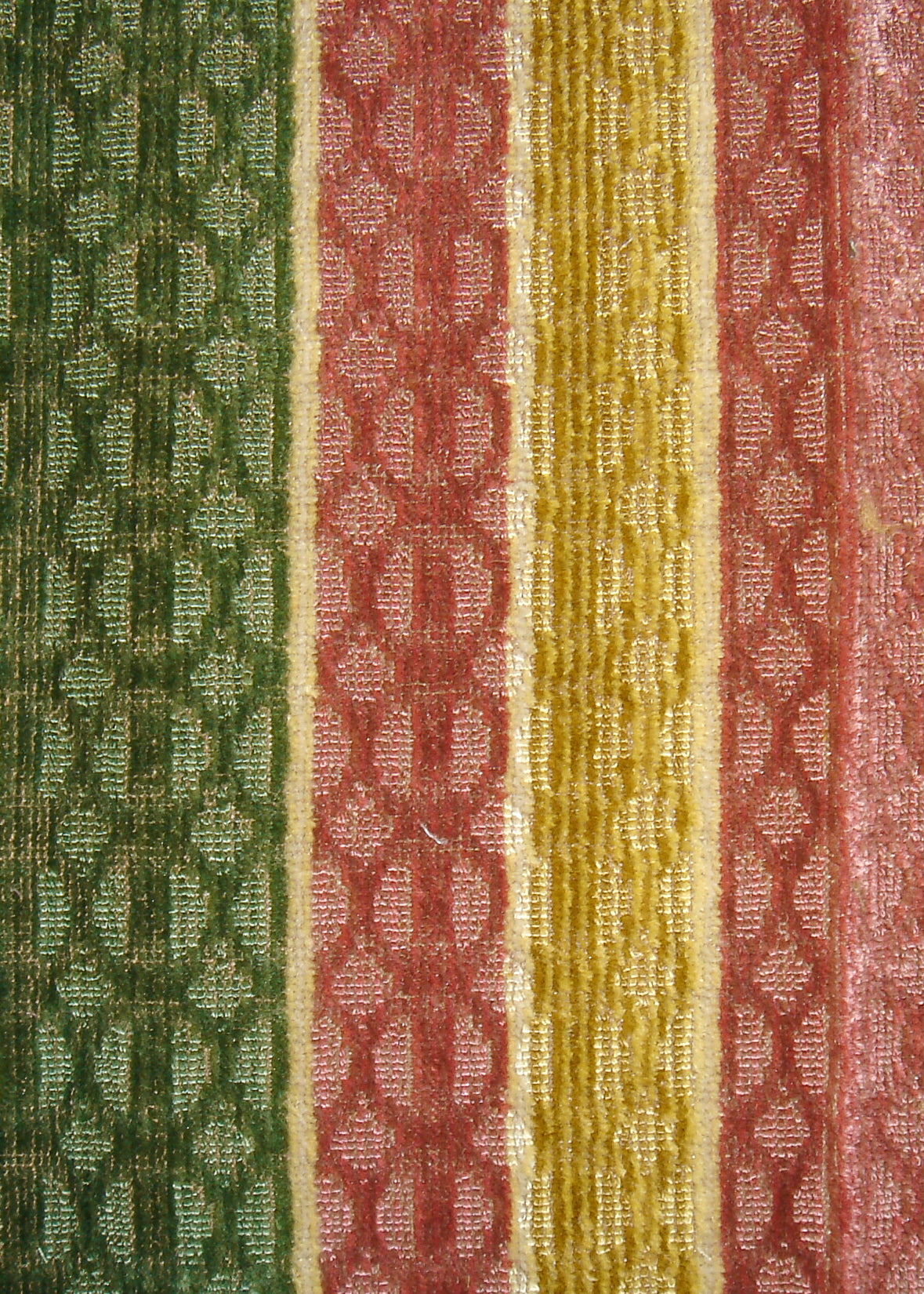 striped upholstery fabric in red gold and green