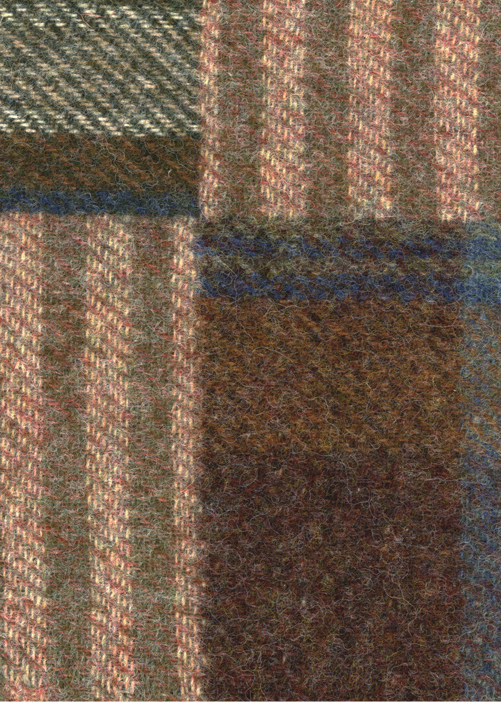 wool fabric with a brown patchwork plaid pattern