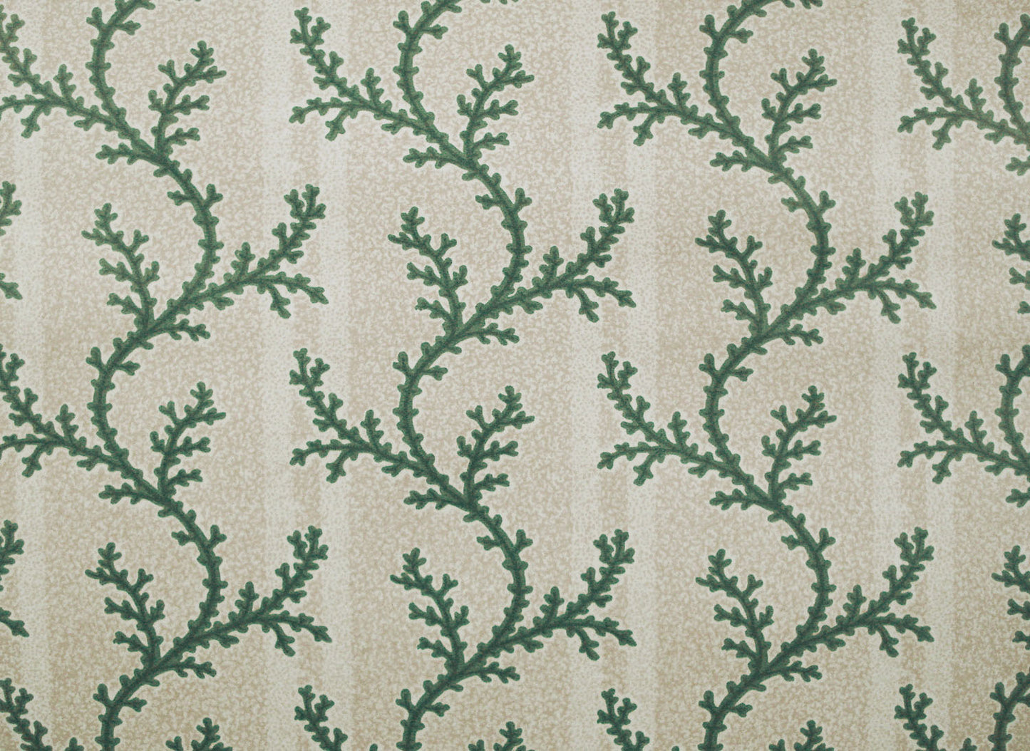 cotton fabric printed with a thin branching green coral