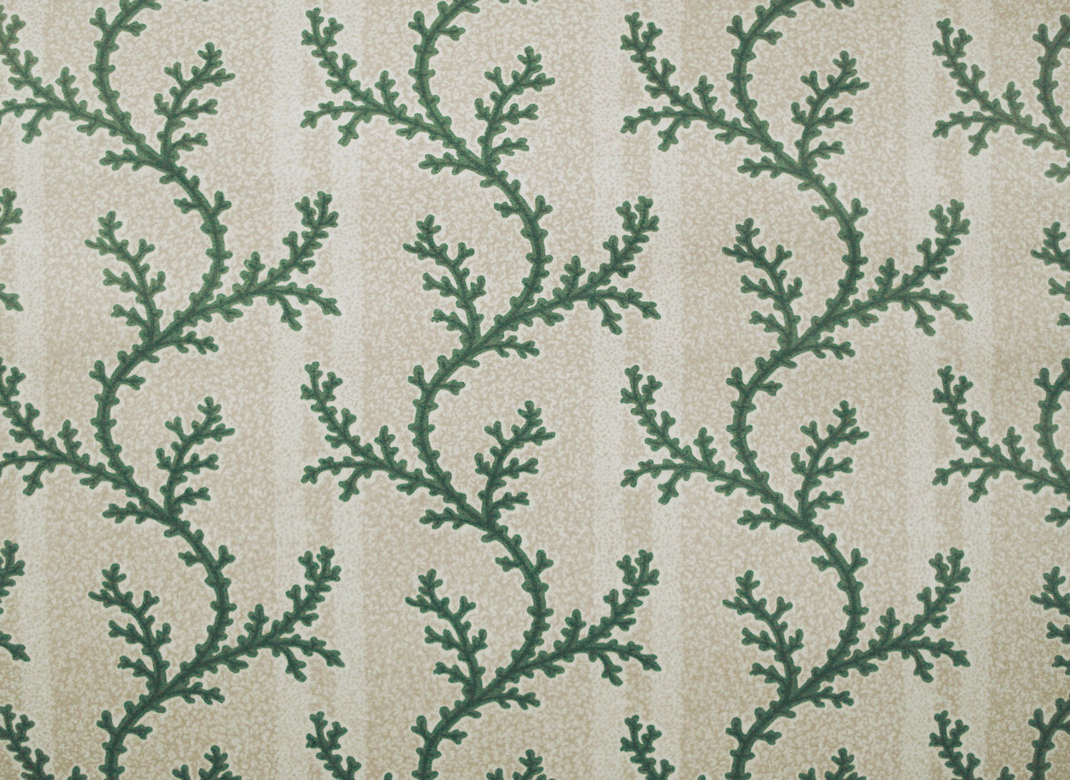 cotton fabric printed with a thin branching green coral
