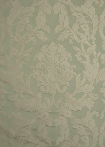 spring green  satin fabric with a subtle damask pattern