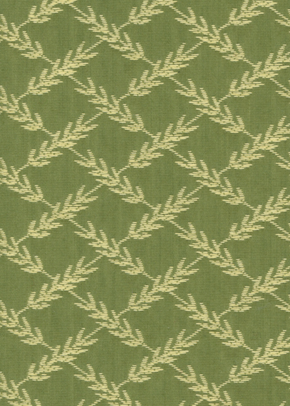 green upholstery fabric with a woven pattern that looks like ears of wheat