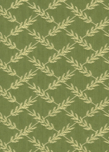 green upholstery fabric with a woven pattern that looks like ears of wheat