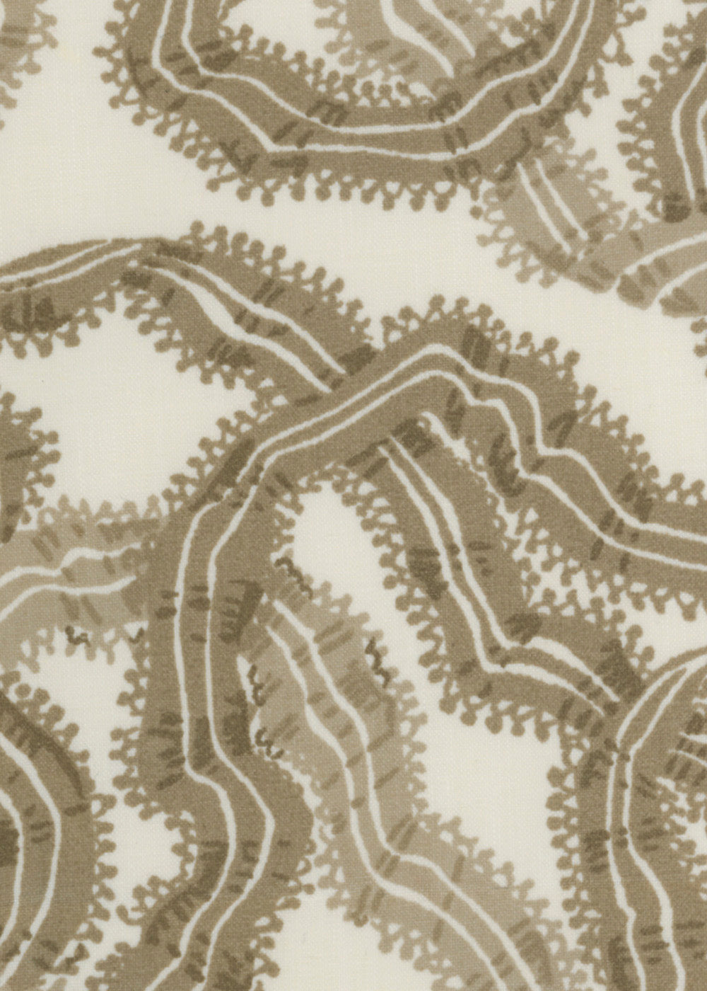 cream fabric printed with a taupe ribbon design