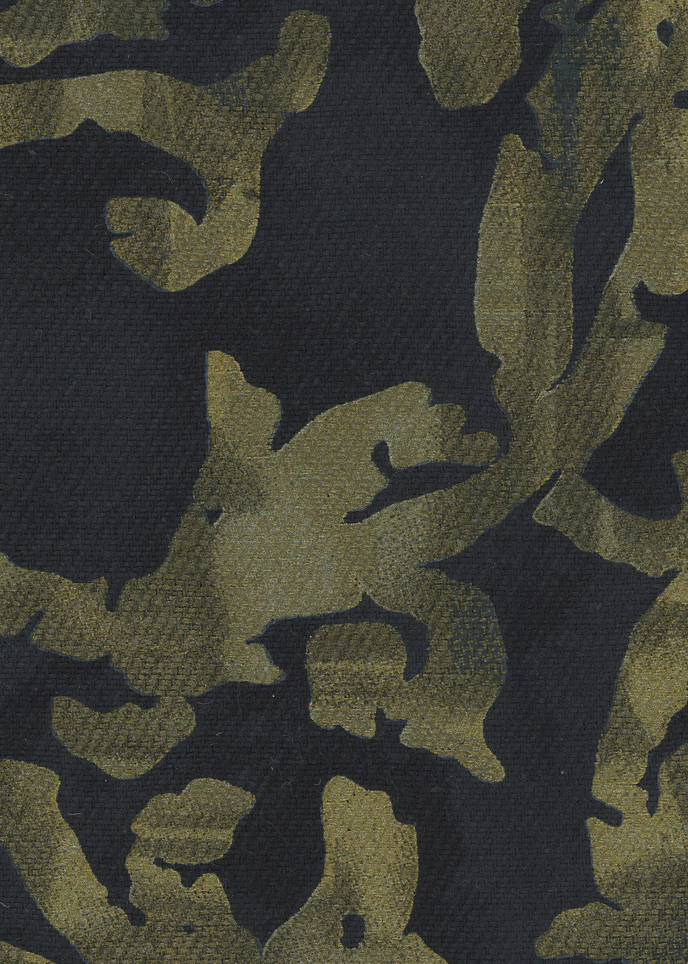 black fabric with a metallic gold print