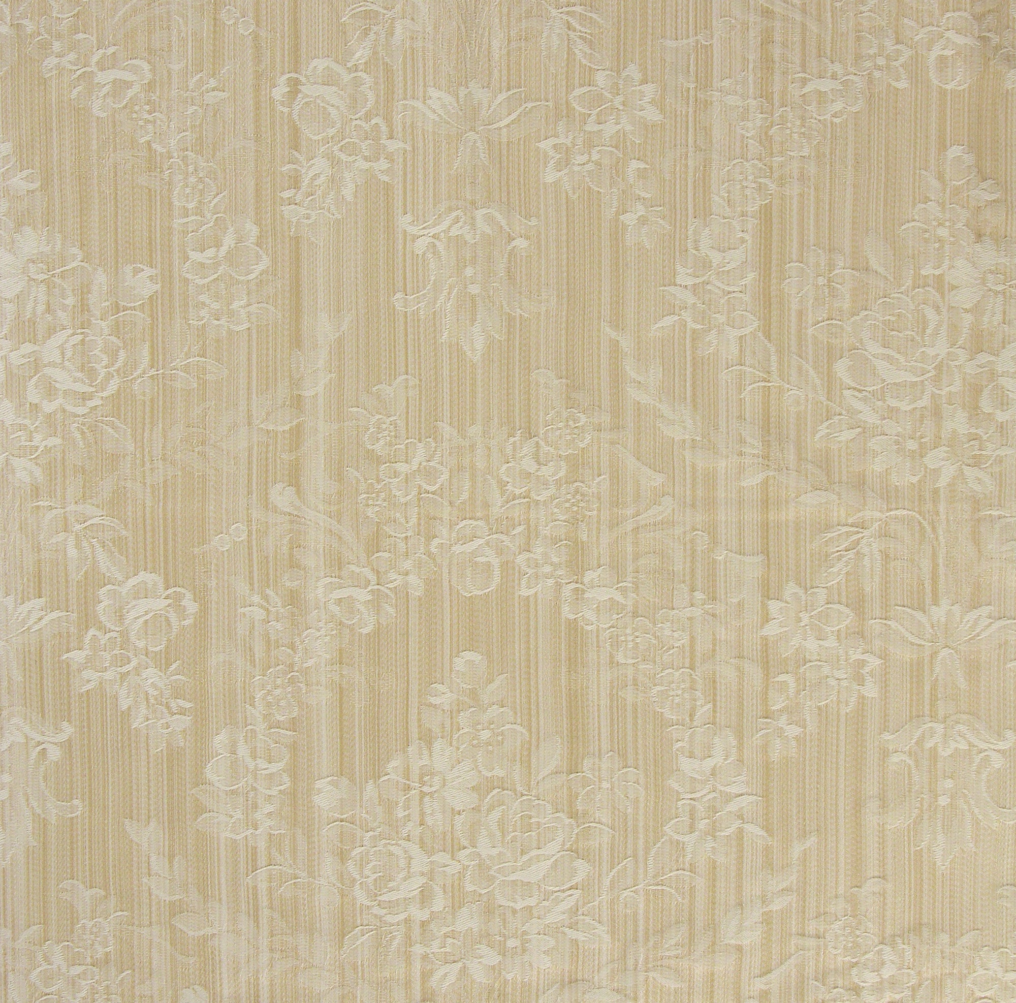 a beige fabric with a subtle floral damask pattern woven into its design