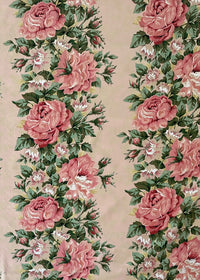 baby pink fabric with vertical stripes made up of pink florals