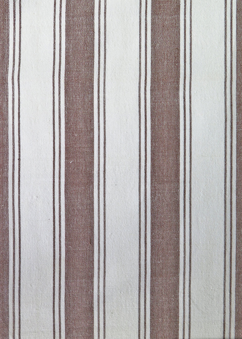 fabric with a white and chocolate brown vertical awning stripe