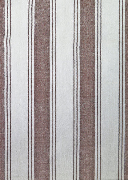 fabric with a white and chocolate brown vertical awning stripe