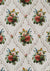 chintz fabric printed with bouquets of flowers and a diamond shaped trellis on white background