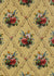 chintz fabric printed with bouquets of flowers and a diamond shaped trellis on yellow background