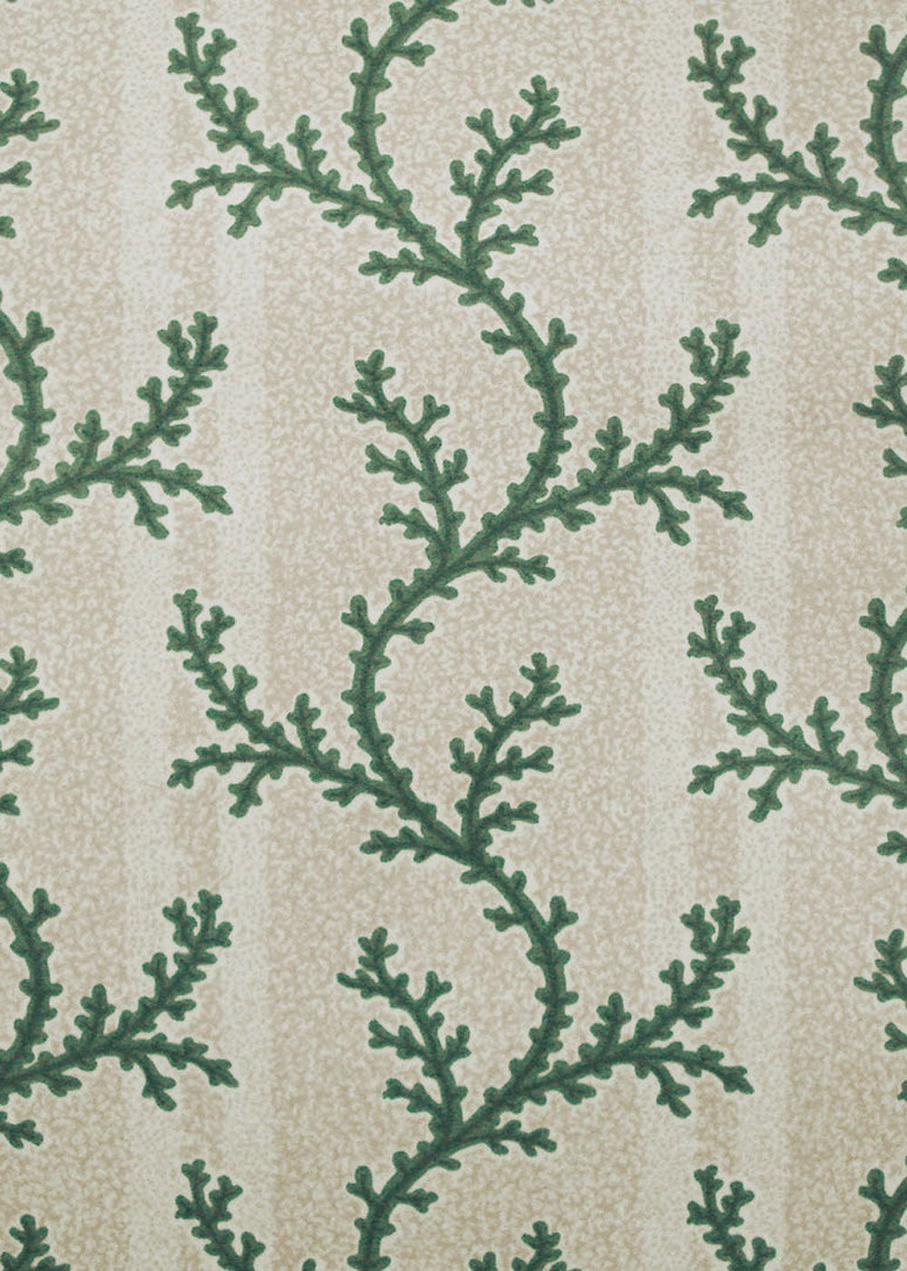 cotton fabric printed with a thin branching green coral 