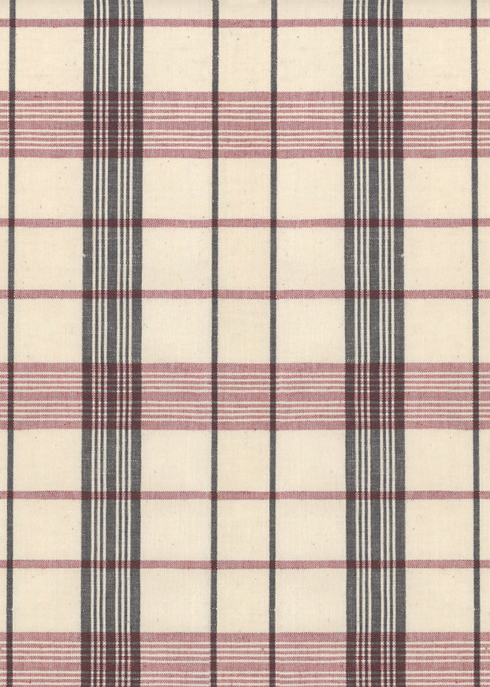 raspberry and charcoal checked linen fabric