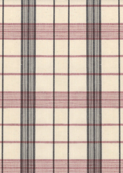 raspberry and charcoal checked linen fabric