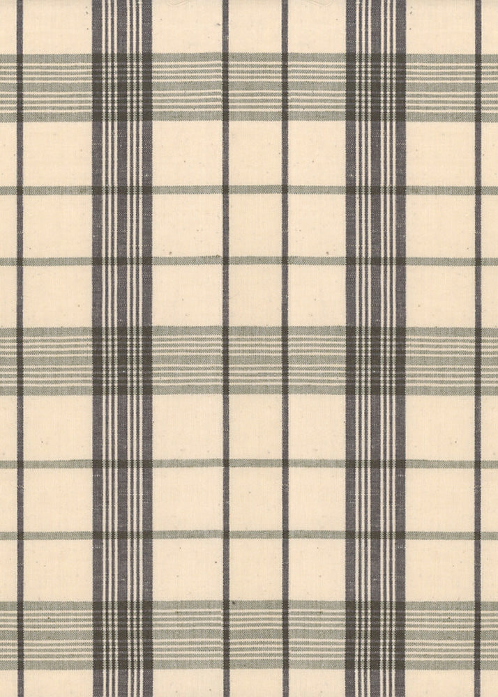 sage green and charcoal checked linen fabric