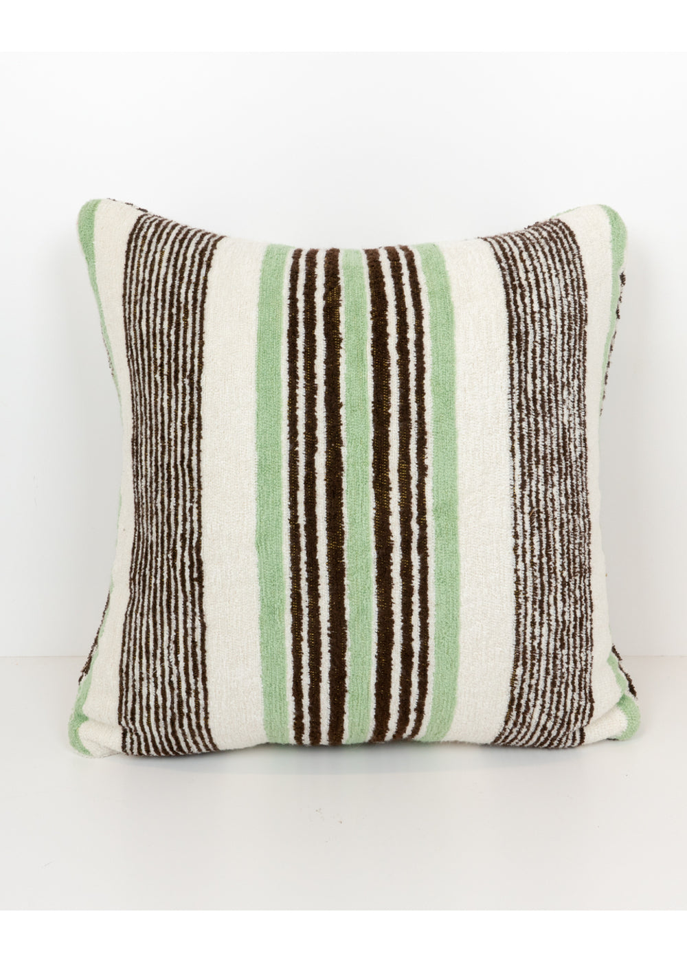 outdoor-friendly terrycloth pillow with black, white, and green stripe